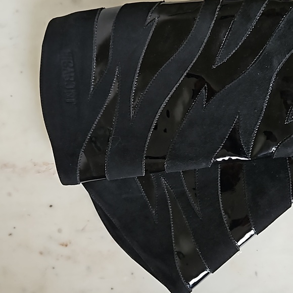 CAVALLI: black soft suede and patent leather knee high boots - Picture 8 of 9